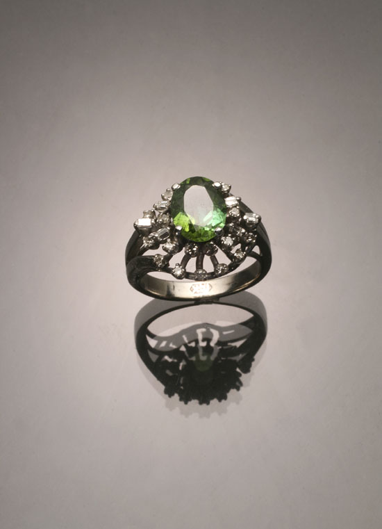 Appraisal: -Karat White-Gold Green Tourmaline and Diamond Dinner Ring Set with