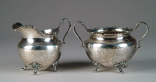 Appraisal: STERLING SUGAR AND CREAMER Bailey Banks Biddle Triple monogram on