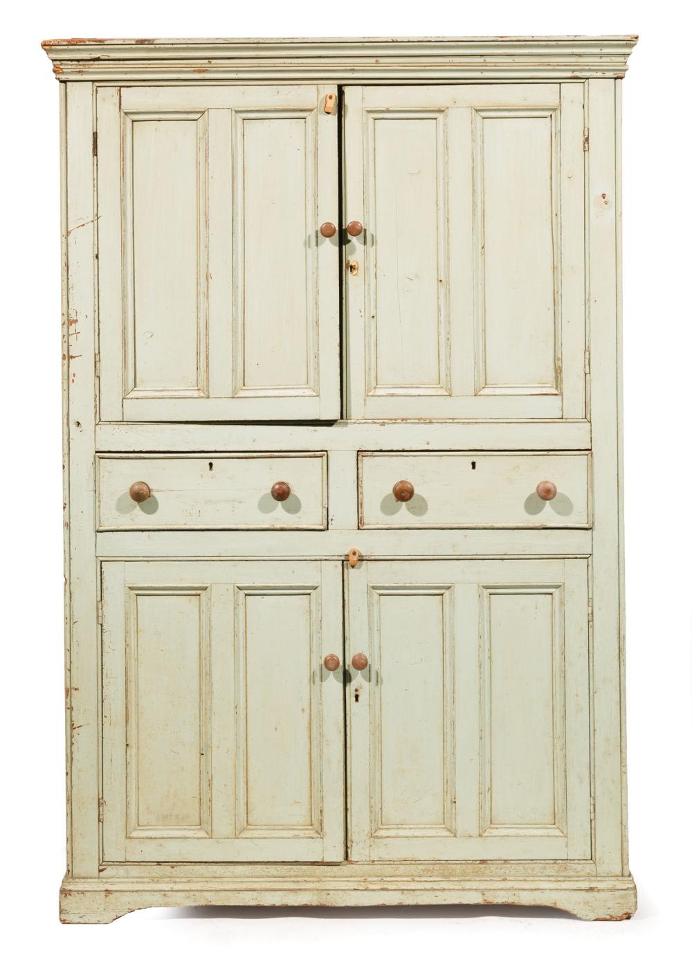 Appraisal: Antique Provincial Painted Armoire four paneled doors shelf interior two