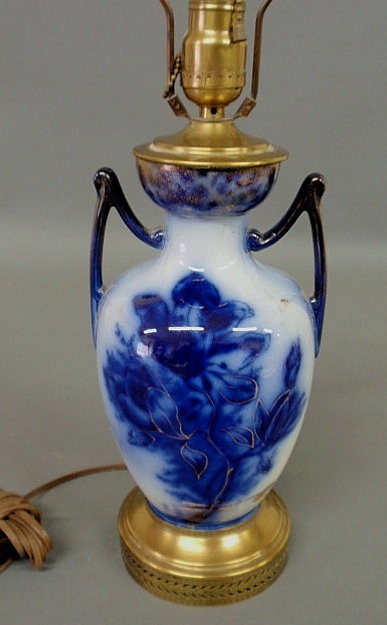 Appraisal: Victorian Flow Blue urn converted to a table lamp h