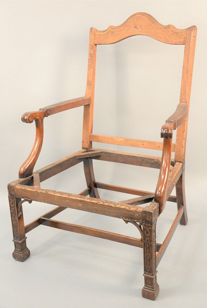 Appraisal: Chinese Chippendale Mahogany Armchair frame having scroll arm supports on