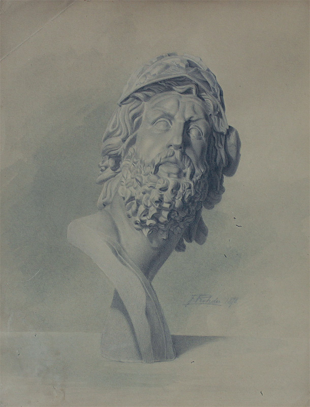 Appraisal: NEOCLASSICAL PENCIL DRAWING OF A ROMAN WARRIOR SIGNED REHDER sight