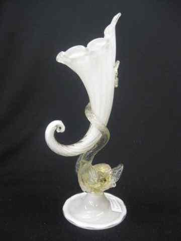 Appraisal: Venetian Art Glass Figural Vase dolphin decor white cased cornucopia