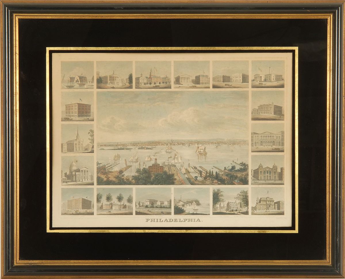 Appraisal: FRAMED ENGRAVING OF PHILADELPHIA Philadelphia depicting a central view of