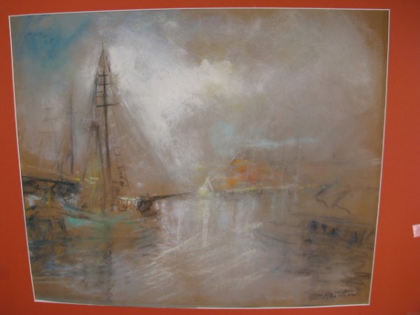 Appraisal: Pastel drawing of boat in harbor signed Henshaw Glenn Cooper