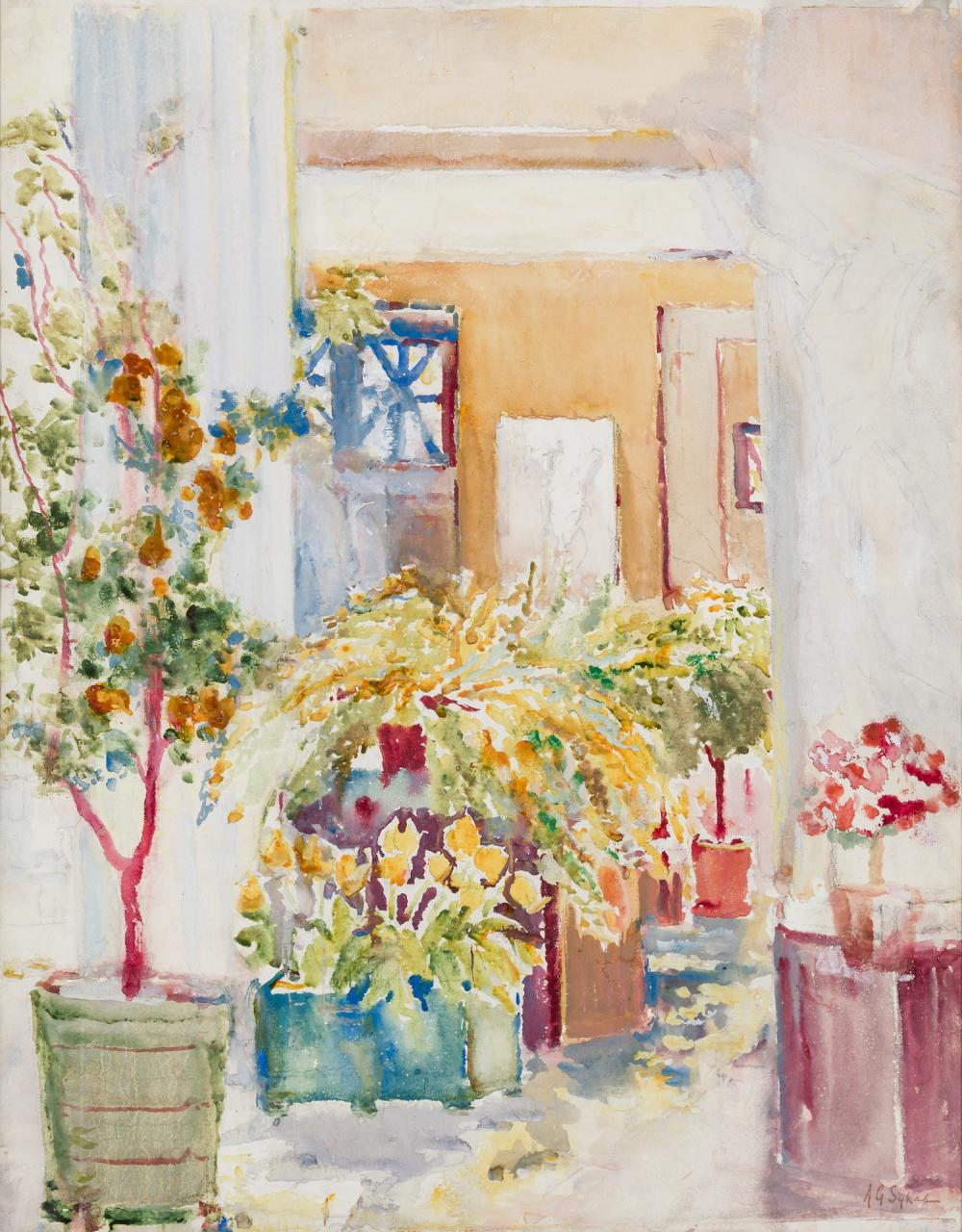 Appraisal: ANNIE GOODING SYKES American - Atrium with Potted Plants watercolor