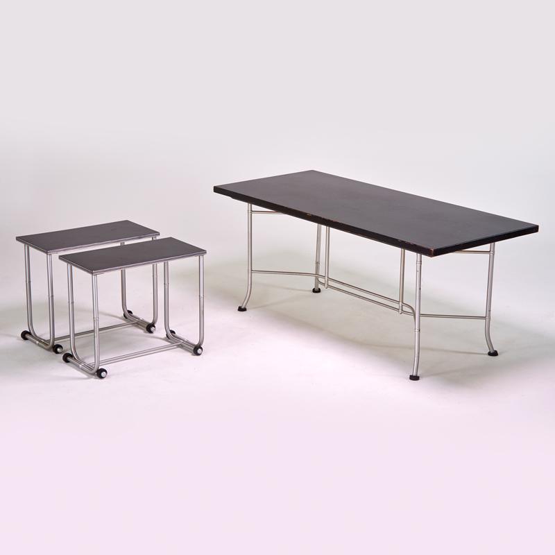 Appraisal: WARREN McARTHUR Dining table and two side tables Rome NY