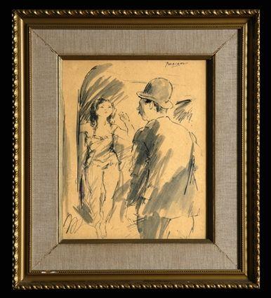 Appraisal: JULES PASCIN - LE CLIENT Ink and wash on paper