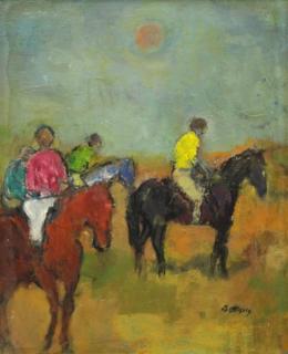 Appraisal: BOTKIN Henry Oil on Masonite Three Horsemen Signed lower right