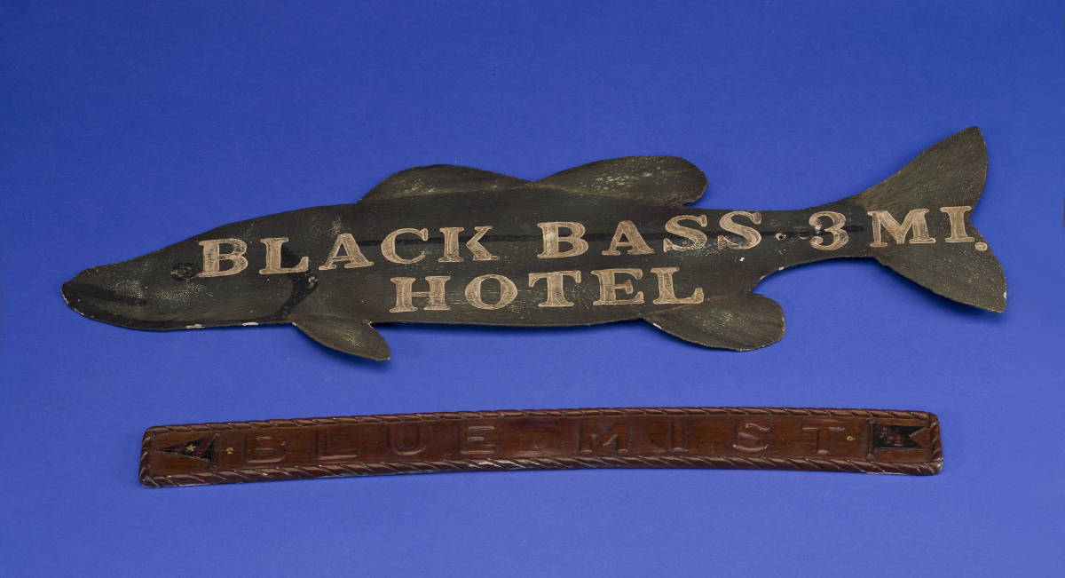 Appraisal: PAINTED METAL FISH-FORM HOTEL SIGN FOR THE quot BLACK BASS