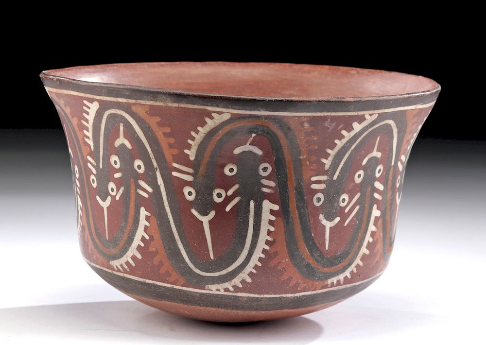 Appraisal: Nazca Polychrome Bowl with Janus Headed Serpents Pre-Columbian Nazca culture