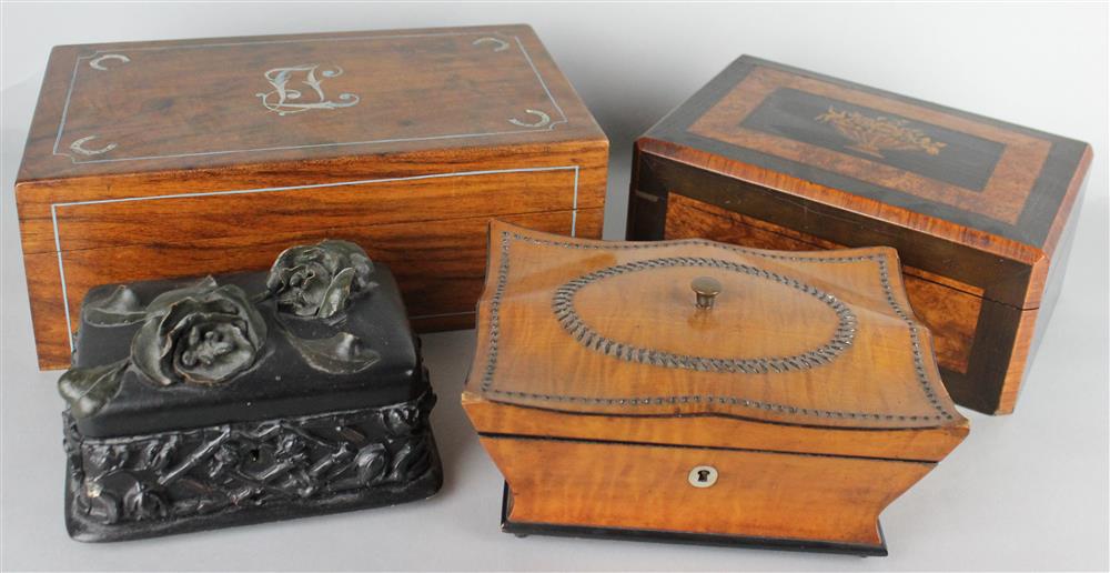 Appraisal: EARLY VICTORIAN FRUITWOOD JEWELRY BOX A GUTTA PERCHA BOX AND