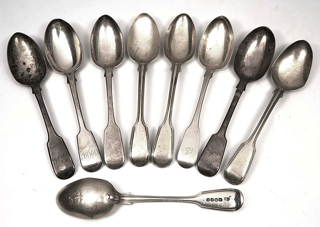 Appraisal: NINE VARIOUS GEORGIAN AND LATER FIDDLE PATTERN SILVER DESSERT SPOONS