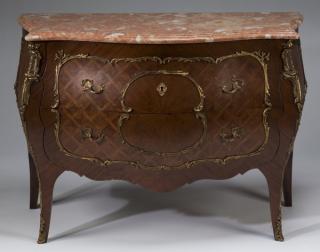 Appraisal: Louis XV style parquetry inlaid marble top commode Louis XV