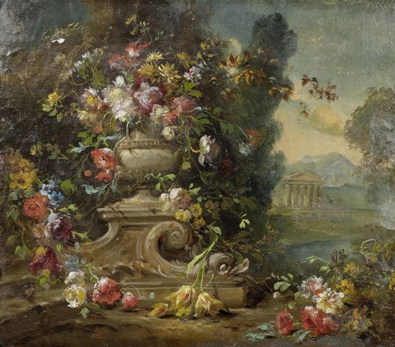 Appraisal: NAPLES TH C A bouquet of flowers with ruins in