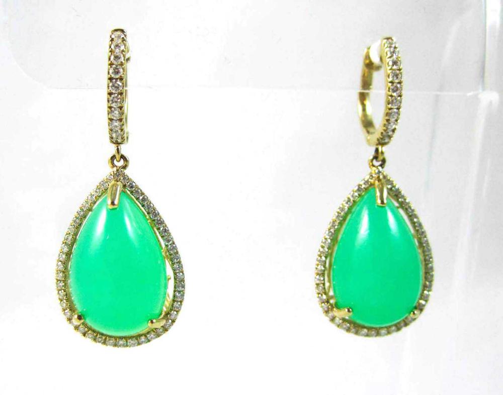 Appraisal: PAIR OF PARAIBA OPAL AND DIAMOND DANGLE EARRINGS each k