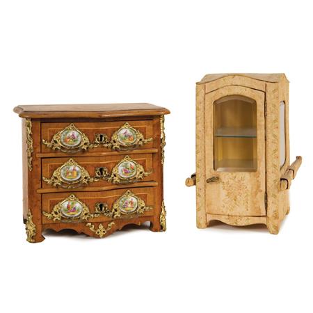 Appraisal: Louis XV Style Gilt-Metal and Porcelain Mounted Serpentine Miniature Commode