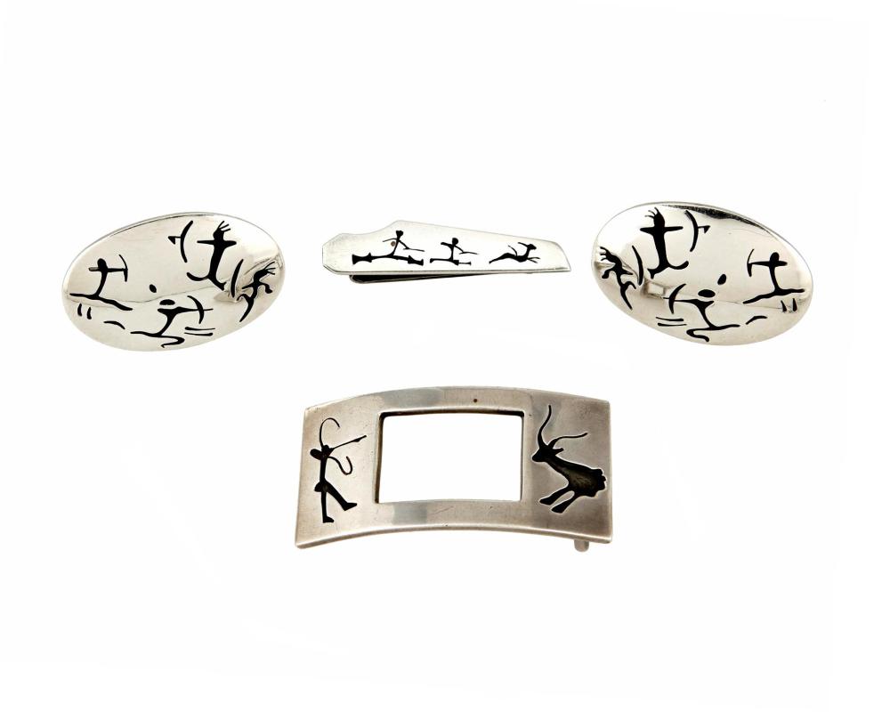 Appraisal: A suite of Antonio Pineda Lascaux-motif silver jewelry Antonio Pineda