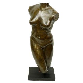 Appraisal: Contemporary Bronze Sculpture of a Female Torso on Fitted Wooden