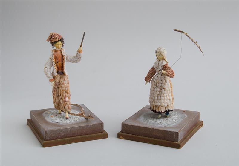 Appraisal: PAIR OF CONTINENTAL SHELL-ENCRUSTED FIGURES Representing a male and female