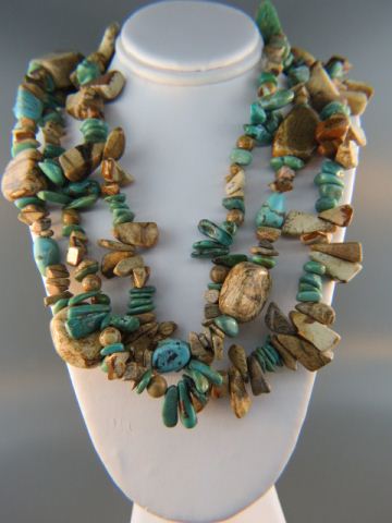 Appraisal: Turquoise Sandstone Necklace triple strand of natural beads adjustable to