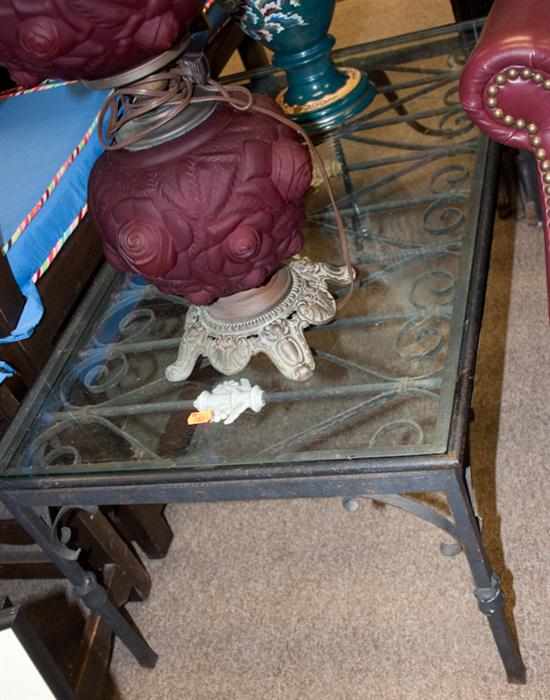 Appraisal: Wrought metal glass top table Estimate - No condition report