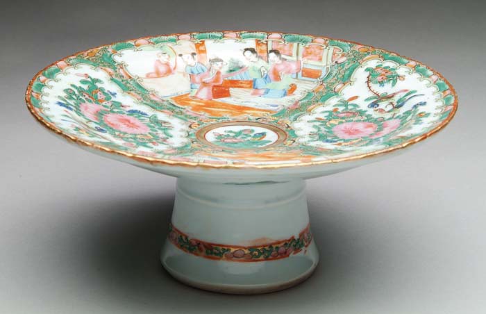 Appraisal: ROSE MEDALLION CAKE STAND Chinese Export stand has four paneled