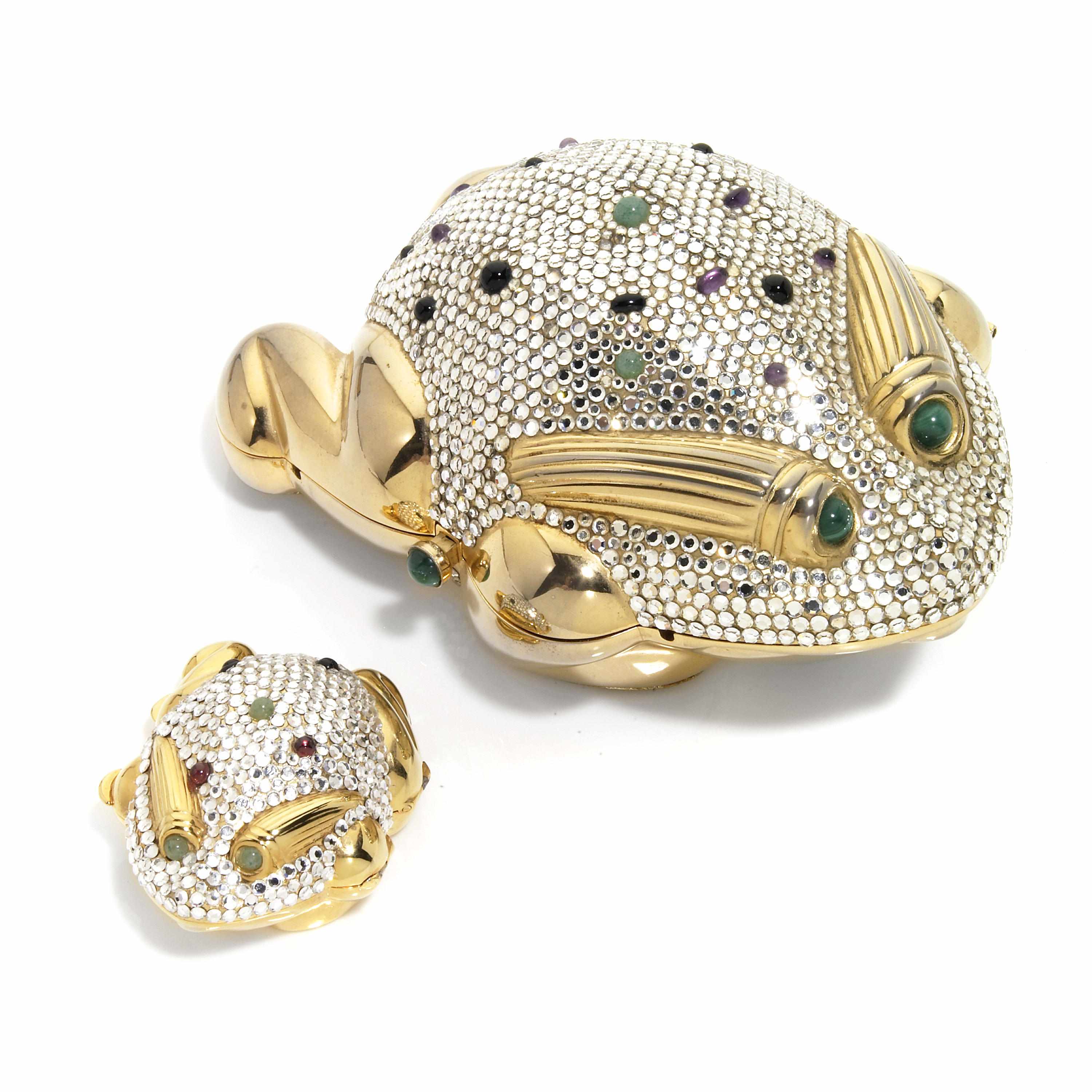 Appraisal: A silver crystal semi-precious stone ''Prince Charming'' frog minaudiere together