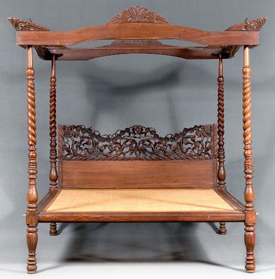 Appraisal: Carved Colonial four poster bed highly carved and turned canopy