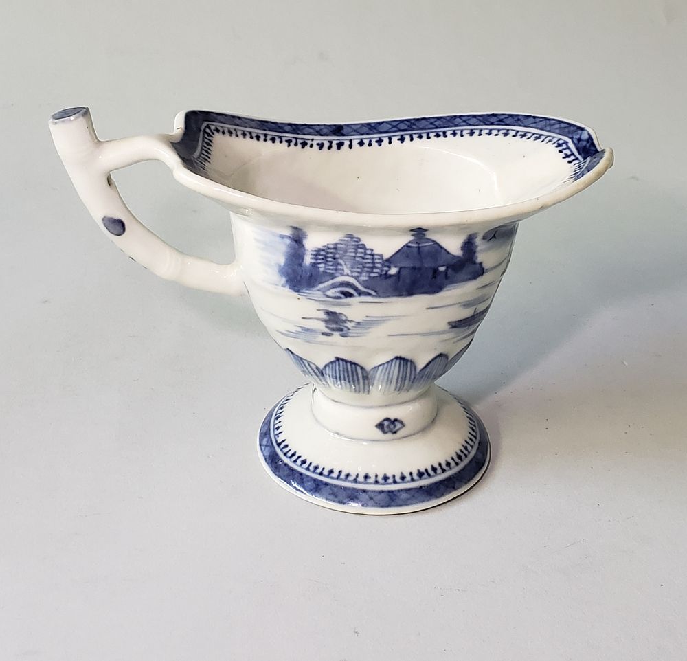 Appraisal: th Century Chinese Canton Blue and White Helmet Creamer th