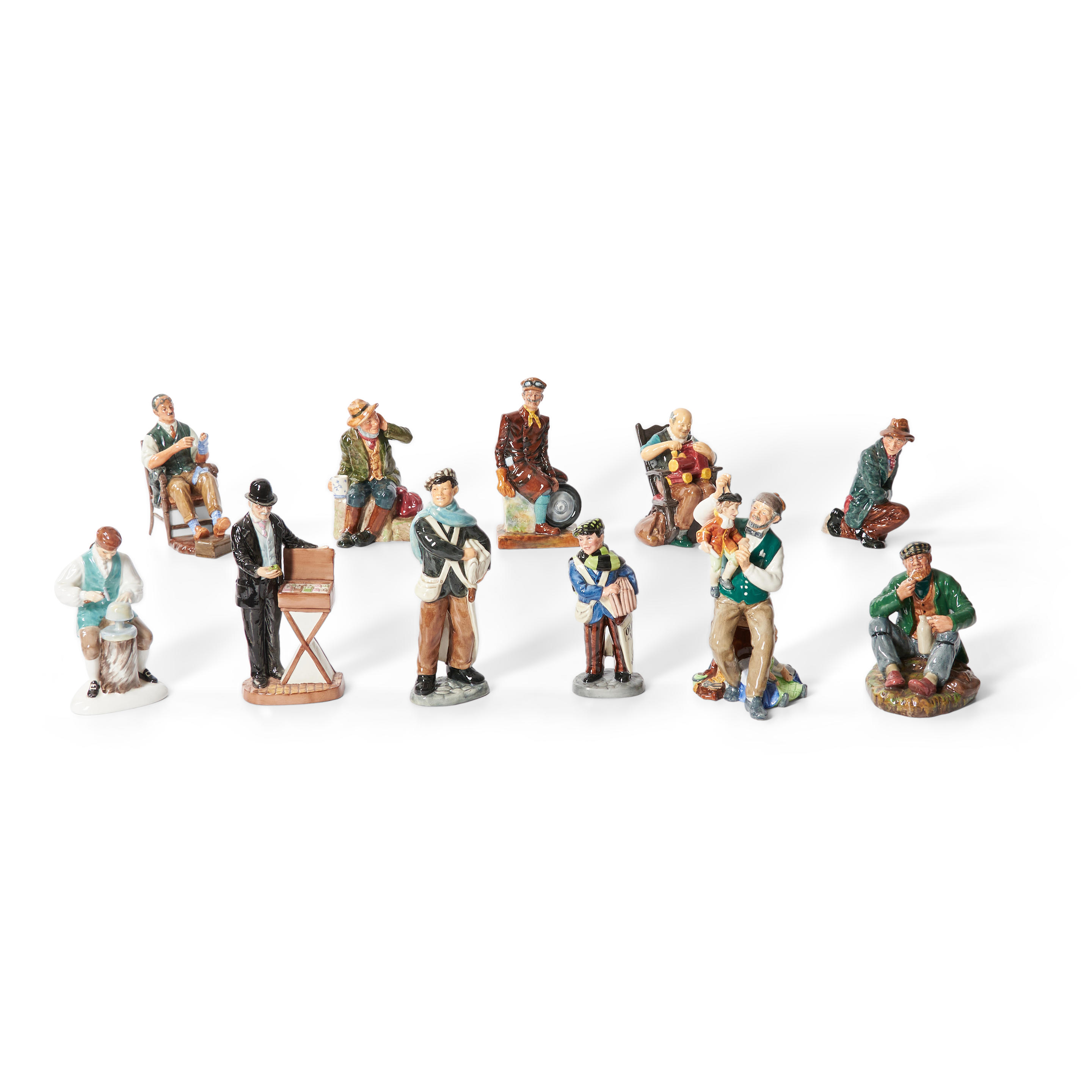 Appraisal: ELEVEN ROYAL DOULTON FIGURINES including The Poacher The Toymaker Newsboy