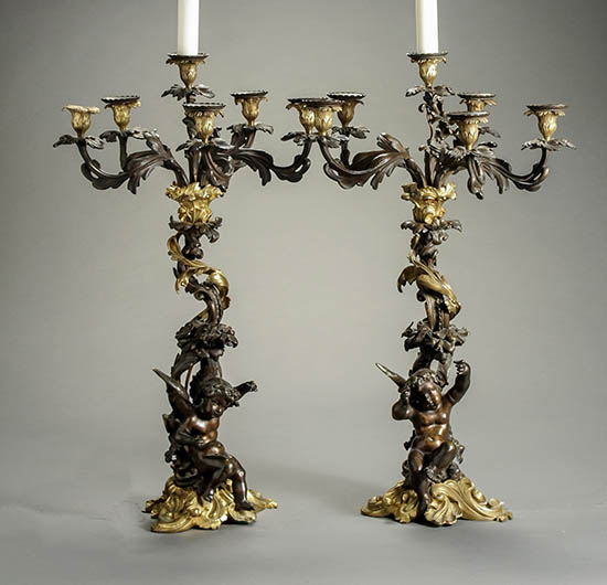 Appraisal: Pair of Louis XVI Style Ormolu and Bronze 'Putti' Six-Light