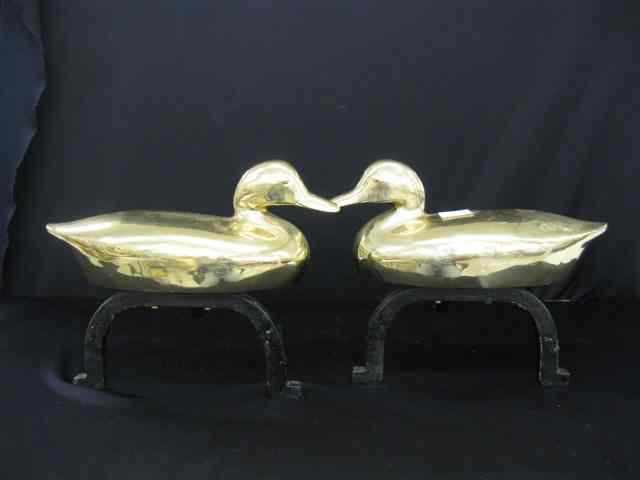 Appraisal: Brass Cast Iron Andirons figural duck decor ''