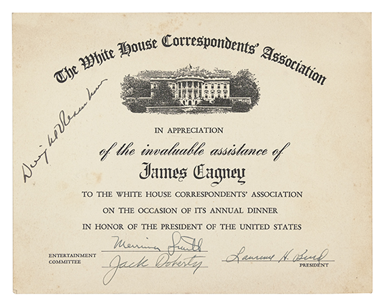 Appraisal: IN APPRECIATION OF JAMES CAGNEY EISENHOWER DWIGHT D Partly-printed Document