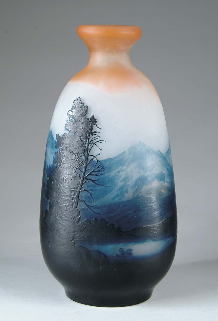 Appraisal: MONUMENTAL GALLE SCENIC VASE The vase depicts mountains and a