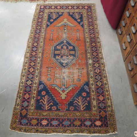 Appraisal: Heriz Persian Handmade Rug interesting geometrics salmon field ' X