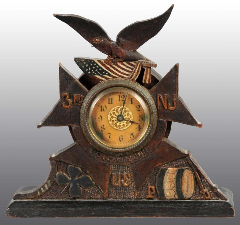 Appraisal: Wooden rd New Jersey Volunteers Clock Description Decorated with an