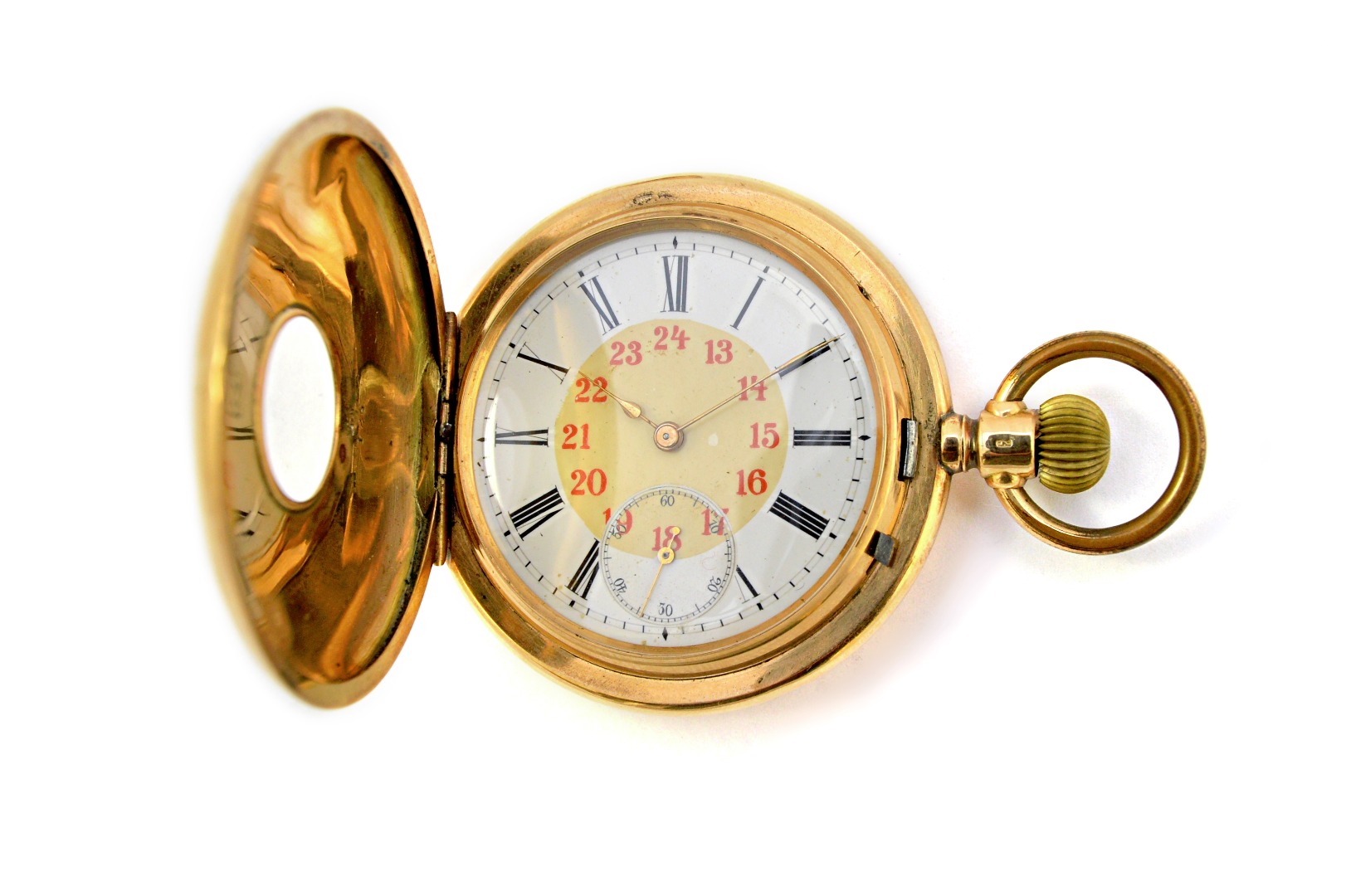 Appraisal: A gentleman's gold cased keyless wind half hunting cased pocket