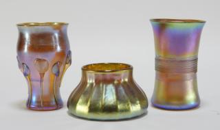 Appraisal: Tiffany Studios Iridescent Favrile Glass Vases UNITED STATES EARLY TH