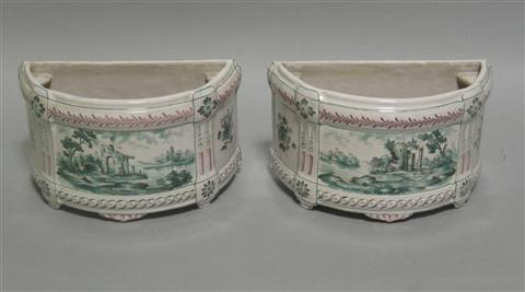 Appraisal: PAIR OF CONTINENTAL FAIENCE BOUGH POTS Green S marks painted