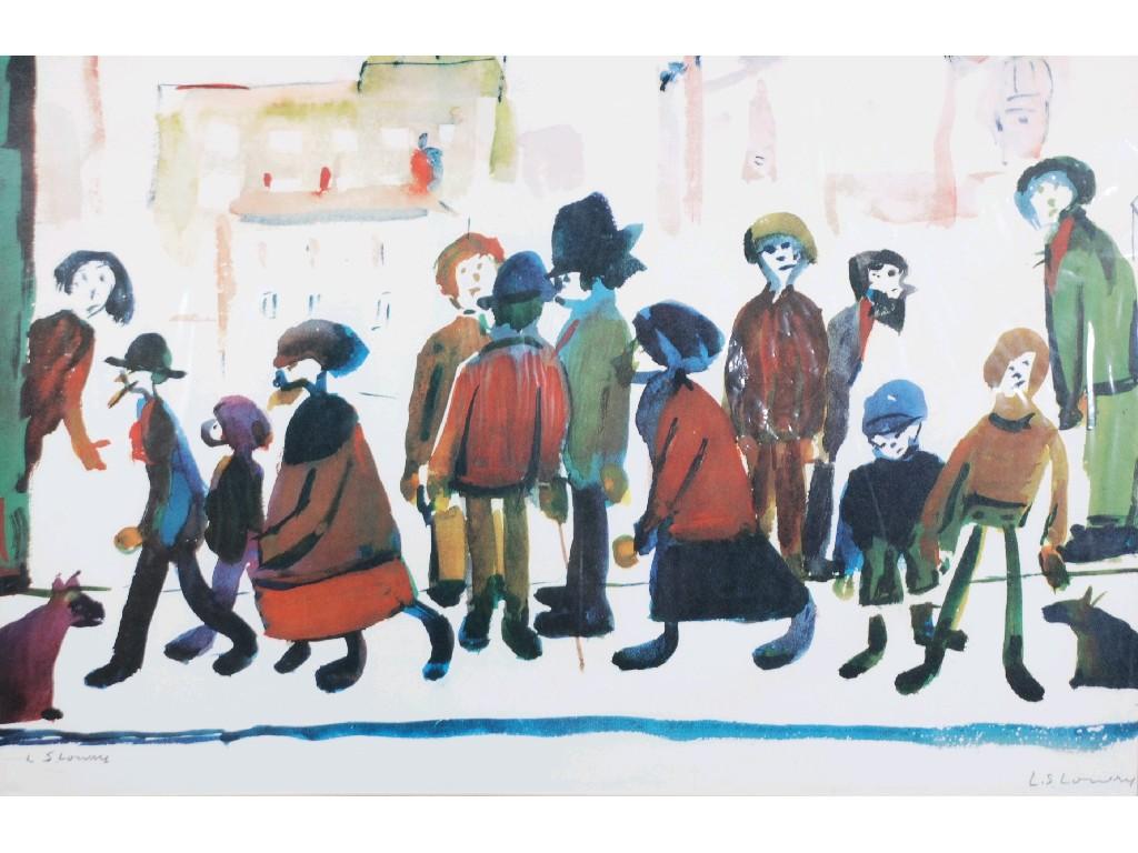 Appraisal: L S LOWRYARTIST SIGNED COLOUR PRINT 'People standing about'edition of