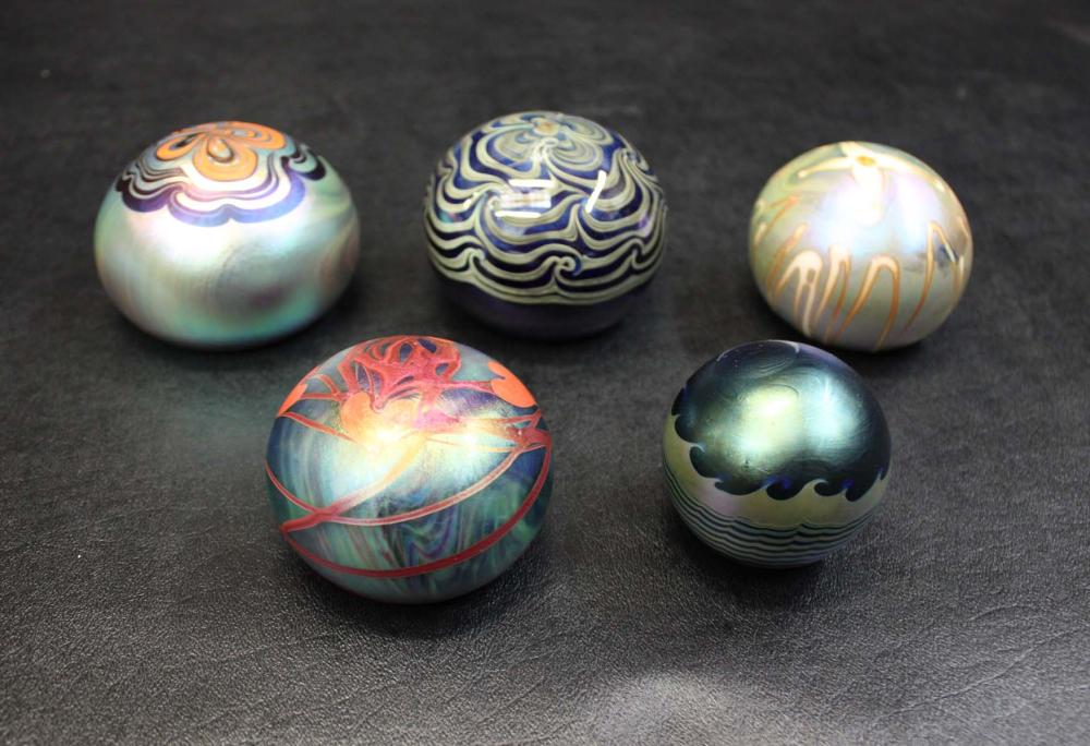 Appraisal: COLLECTION OF FIVE SIGNED ART GLASS PAPERWEIGHTS all of domed