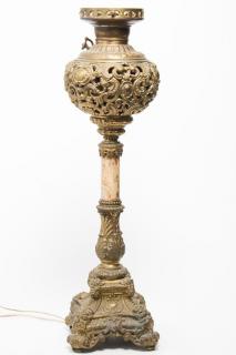 Appraisal: Empire-style antique gas lamp gilt brass on a marble column