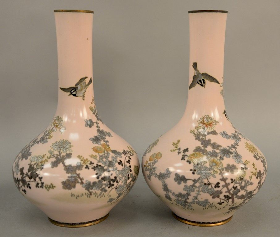 Appraisal: Pair of pink cloisonne enamel bottle vases Japan th th