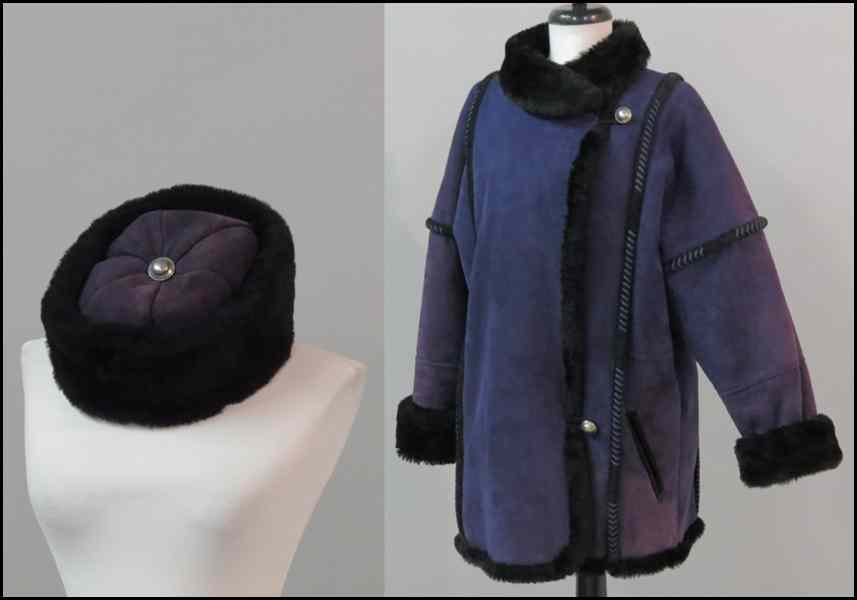 Appraisal: PURPLE SUEDE AND BLACK SHEARLING COAT Together with a matching