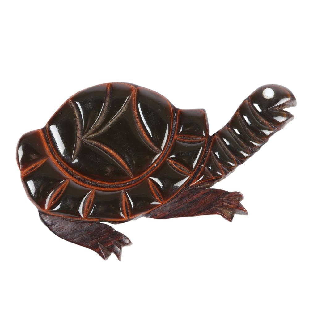 Appraisal: BAKELITE FIGURAL CARVED TWO TONE BLACK TURTLE PIN WITH CARVED