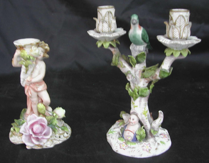 Appraisal: Two Porcelain Candlesticks one a rare Chelsea Gold Anchor period