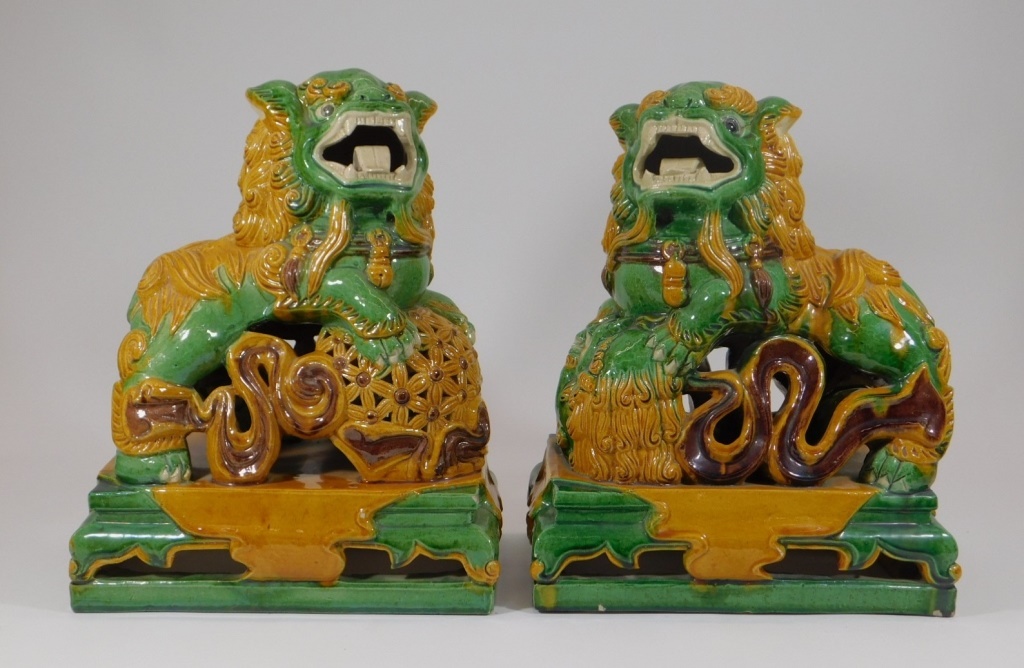 Appraisal: PR CHINESE PORCELAIN SANCAI GLAZE FOO LION FIGURES China th