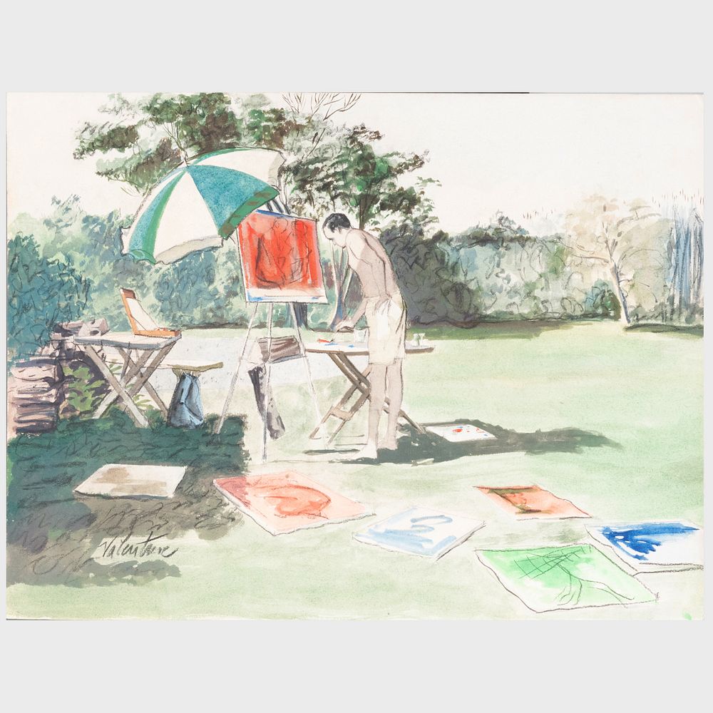 Appraisal: S Binford Valentine H K Painting in the Garden Watercolor