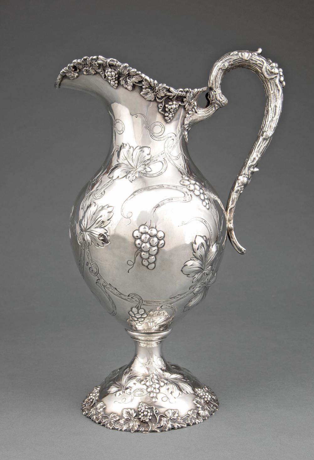 Appraisal: American Sterling Silver Repousse Presentation Water Pitcher c grape and